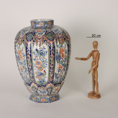 Ancient Vase Fully Decorated with Plants in Ceramic XX Century