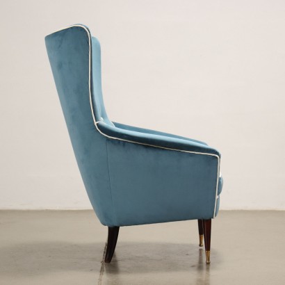 Fauteuil Design Italie Années 50 Siège Rembourrée Velours Bois