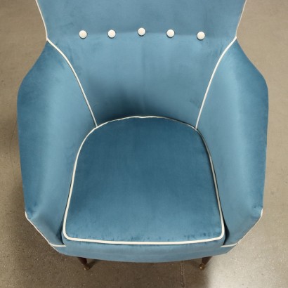 Fauteuil Design Italie Années 50 Siège Rembourrée Velours Bois