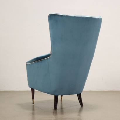 Fauteuil Design Italie Années 50 Siège Rembourrée Velours Bois