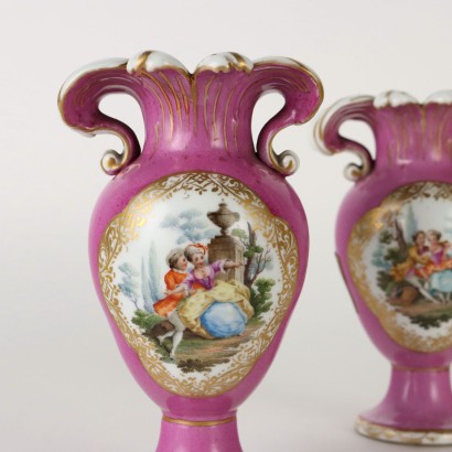 Ancient Vases KPM Porcelain Germany \'800 Pink Gold Decorations