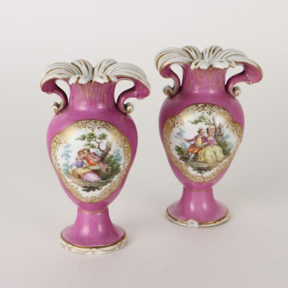 Ancient Vases KPM Porcelain Germany \'800 Pink Gold Decorations