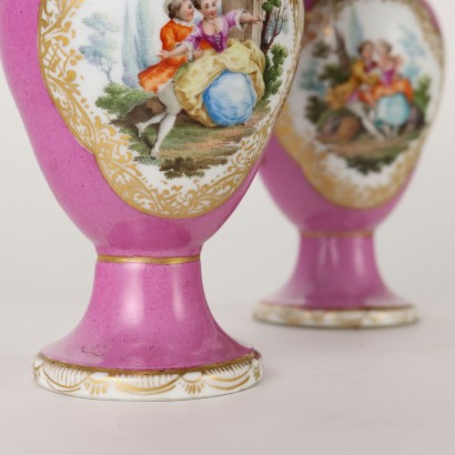 Vases Anciens Porcelaine KPM Allemagne \'800 Rose Décorations Or