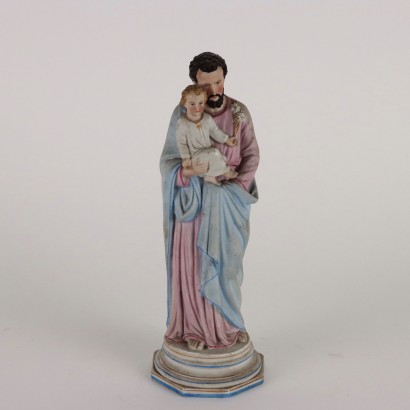 Ancient Sculpture St. Joseph in Case Italy \'900 Colored Porcelain