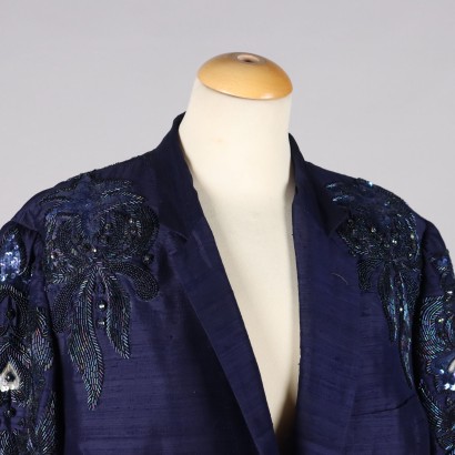 Chaqueta Shantung de seda azul vintage