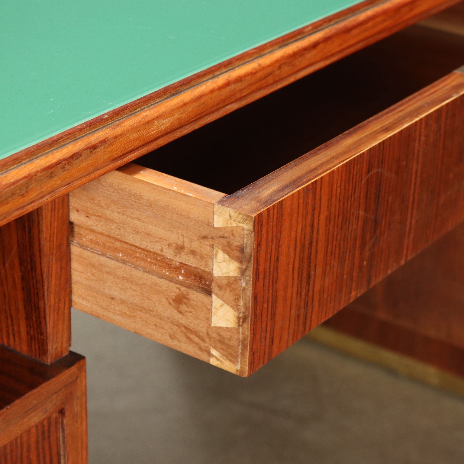 Vintage 1960s Writing Desk Exotic Wood Brass Italy