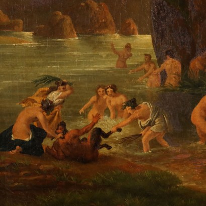 Painting with scene of nymphs and satyrs, nymphs and satyrs bathing