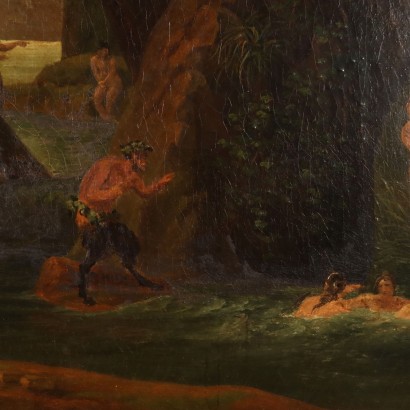 Painting with scene of nymphs and satyrs, nymphs and satyrs bathing