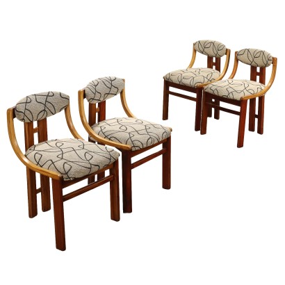 Groupe de 4 Chaises Vintage en Acajou Tissu Argentine Années 60