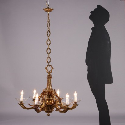 Lampadario in Stile in Bronzo Dorato