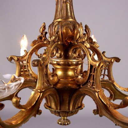 Lampadario in Stile in Bronzo Dorato