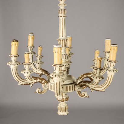 Chandelier in Lacquered and Gilded Wood