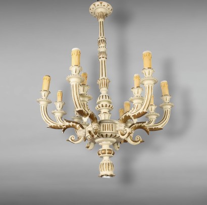 Chandelier in Lacquered and Gilded Wood