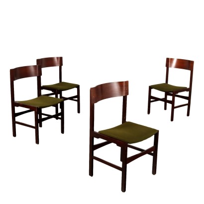 Groupe de 4 Chaises Vintage en Hêtre Tissu Italie Années 60