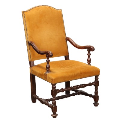 Fauteuil Baroque Ancien en Noyer Italie XVIIIe Siècle