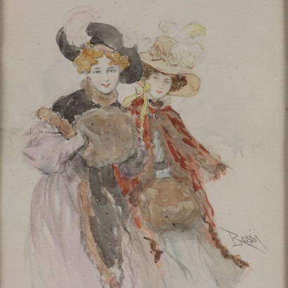 Aquarellporträt zweier junger Frauen