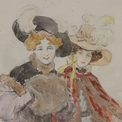 Watercolor Portrait of two Young Women