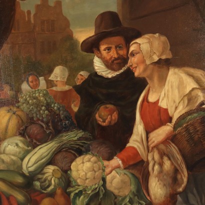 Tableau scène de marché