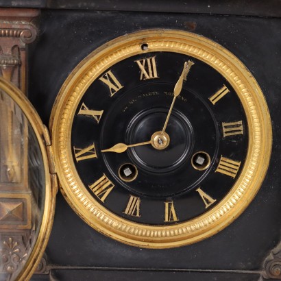 Triptych Clock in Black and Bron Marble