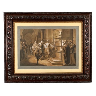 Antique Painting Ludovico il Moro Mixed Technique XIX Century