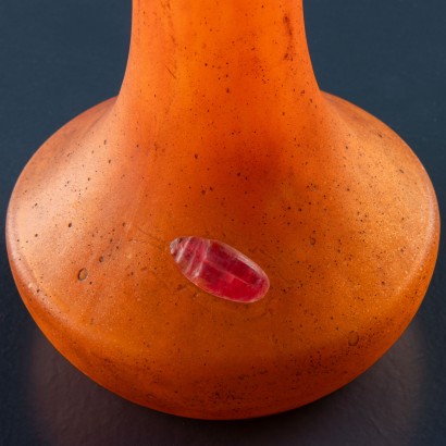 Vasetto arancio Daum,Vaso daum con Scarabeo