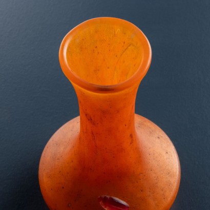 Vasetto arancio Daum,Vaso daum con Scarabeo