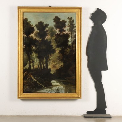 Malerei Landschaft mit Figur, Waldlandschaft mit Figur