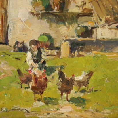 Painting by Giuseppe Gheduzzi,Peasant girl with chickens,Giuseppe Gheduzzi,Giuseppe Gheduzzi,Giuseppe Gheduzzi,Giuseppe Gheduzzi