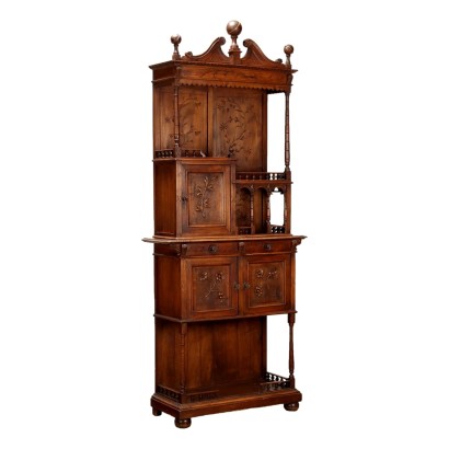 Antique Cupboard Walnut Decorations Italy XX Century