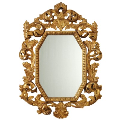 Miroir Ancien Style Baroque Bois Doré Italie XXe Siècle