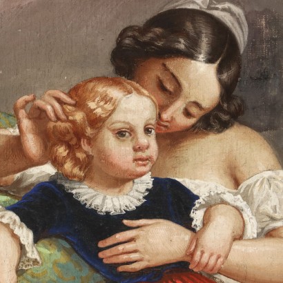 Peinture intérieure avec mère et fille