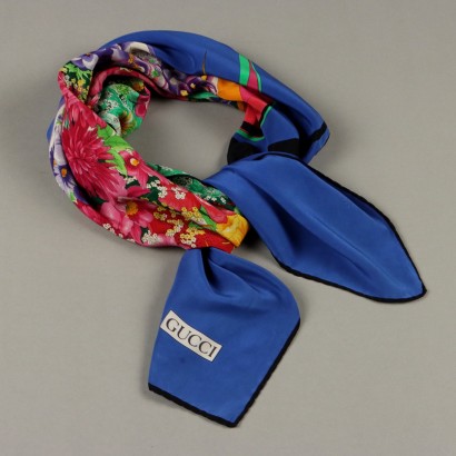 Bufanda Gucci Vintage Azul con Flores