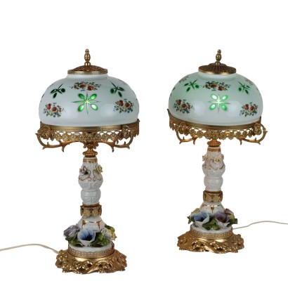 Antique Table Lamps Porcelain Glass XX Century