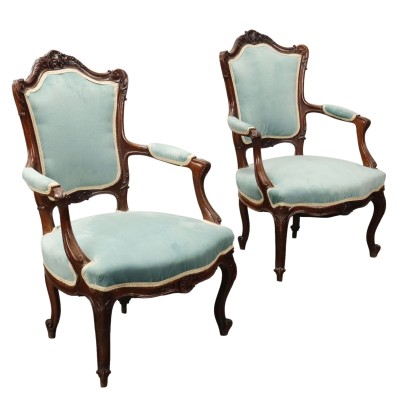 Antique Armchairs Rococo Style Mahogany Italy XX Century