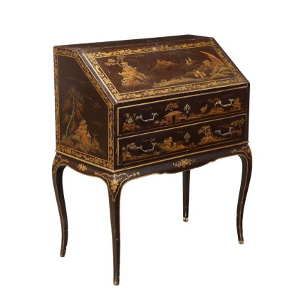 Mesa Antigua con Tapa Estilo Chinoiserie Nogal Italia Siglo XX