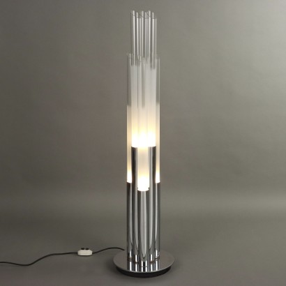 Vintage 1960s Floor Lamp Chromed Metal Glass Italy