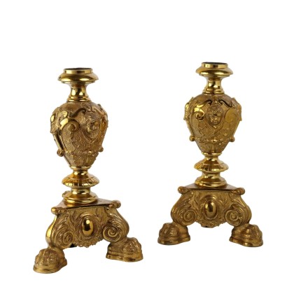 Par de Bases para Candelabros en Bronce Dorado