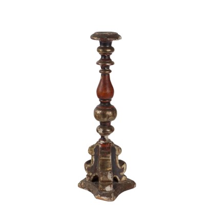 Antique Candlestick Carved Lacquered Wood Italy XIX Century