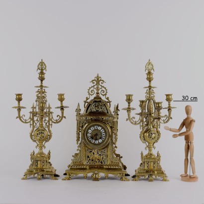 Trittico Orologio in Bronzo Dorato