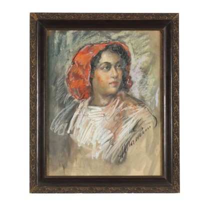 Modern Painting Female Face Mixed Technique XX Century