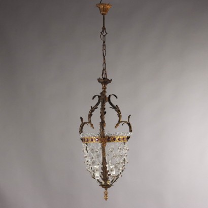 Antique Chandelier Gilded Bronze Glass Italy XX Century