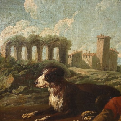 PEINTURE AVEC DES FIGURES ET UN TROUPEAU, Peinture de paysage avec des bergers et des troupeaux