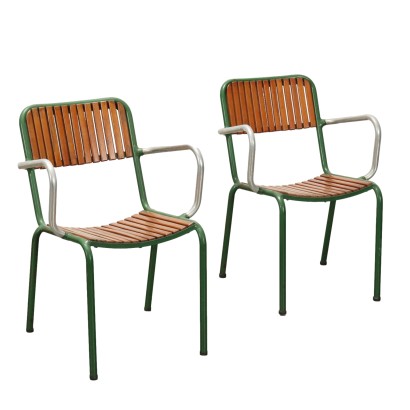 Vintage Chairs Wood Lacquered Metal Italy 1960s