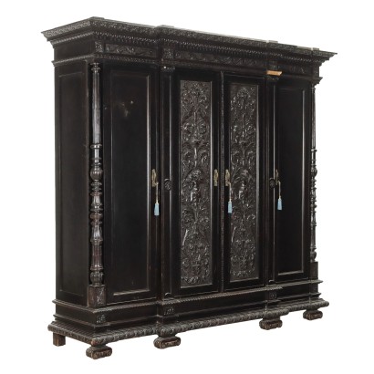 Antique Wardrobe Neo-Renaissance Style Ebony Painted Wood '900