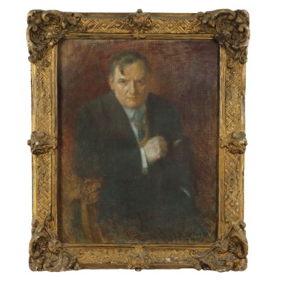 Antique Painting Male Portrait Mixed Technique 1913