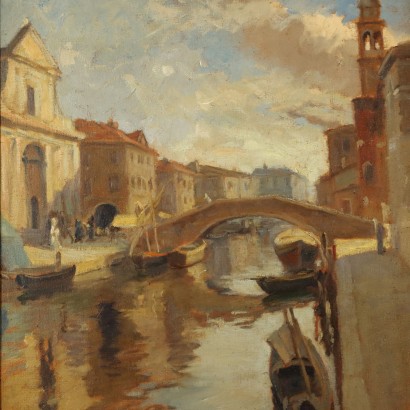 Peinture d'Emil Lindenfeld,Bateaux sur le canal,Emil Lindenfeld,Emil Lindenfeld,Emil Lindenfeld,Emil Lindenfeld