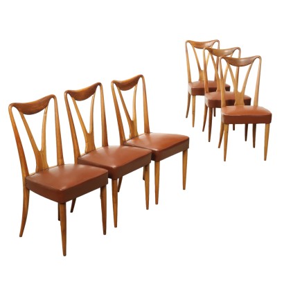 Chaises Vintage Hêtre Teinté Simili Cuir Italie Années 50