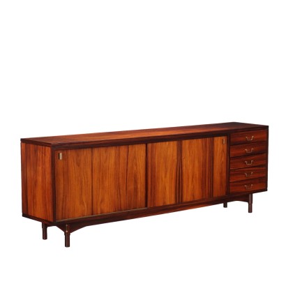 Vintage Sideboard Exotic Wood Veneer Brass Italy 1960s