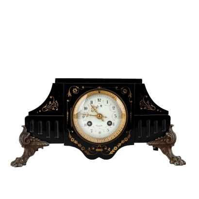 Antique Table Clock Black Marble L. M. Casale Italy XIX Century