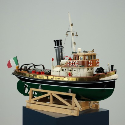 Vintage Ship In Scale Model Tug Vessel Wood Italy XX Century